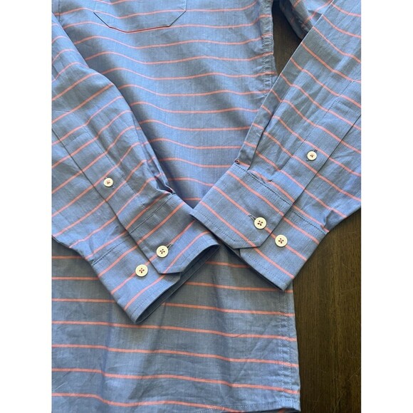 SOUTHERN TIDE Shirt Men's Large Blue Pink Stripe Button Down Trim FIt LS Cotton - Picture 6 of 11